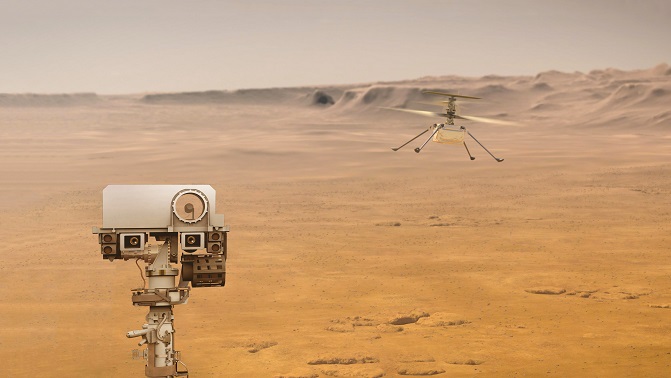 Perseverance rover and Ingenuity helicopter on Mars